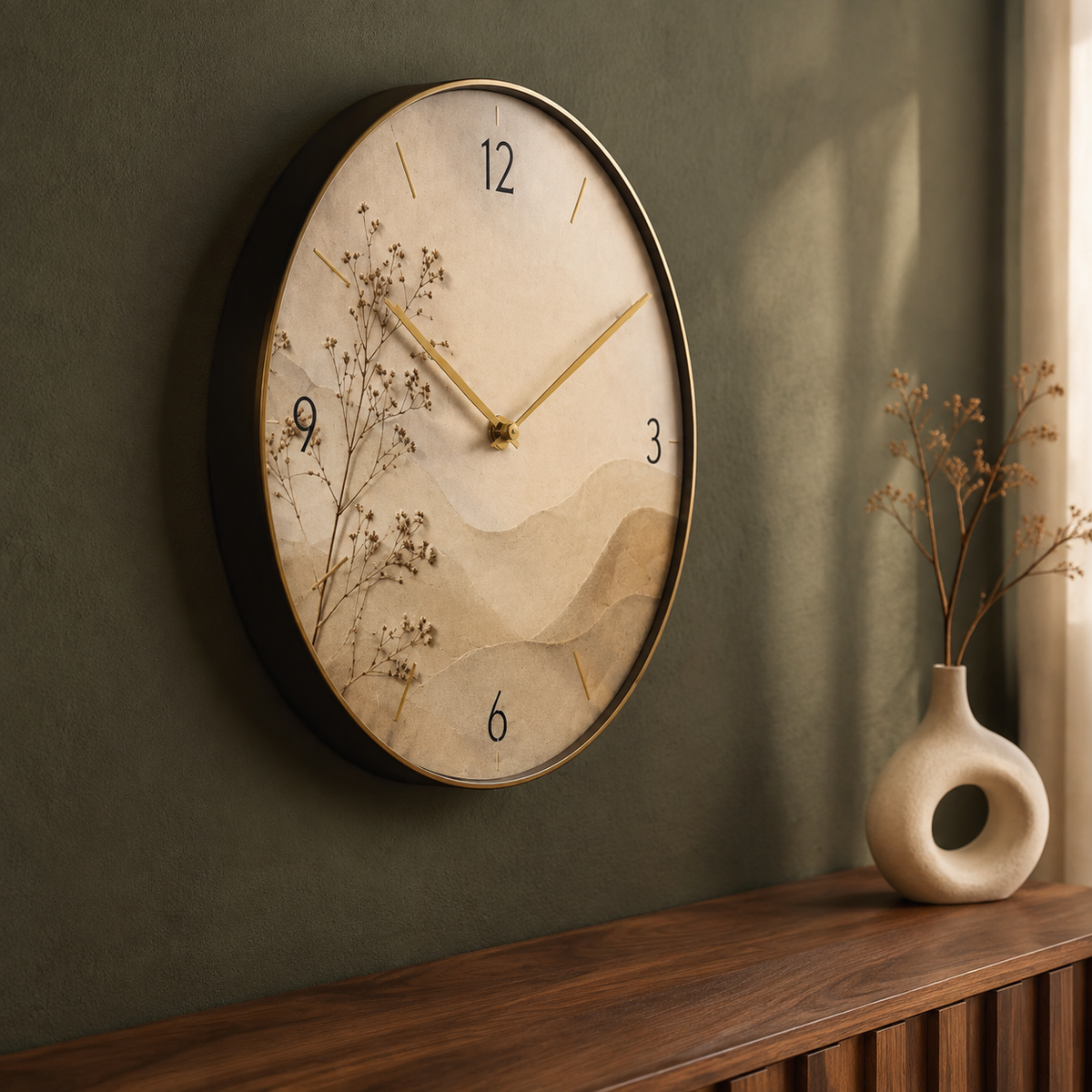 Forest green left-angle wall clock