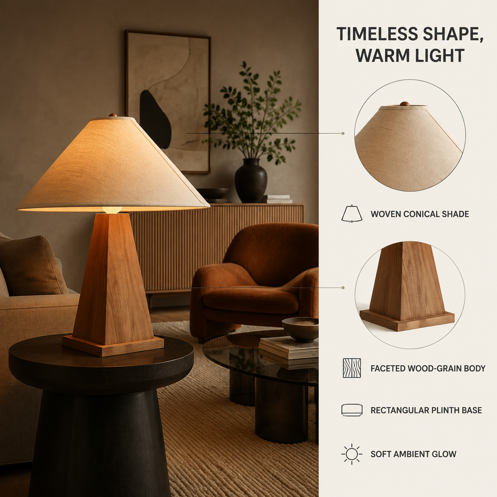 Feature callout infographic - timeless shape warm light