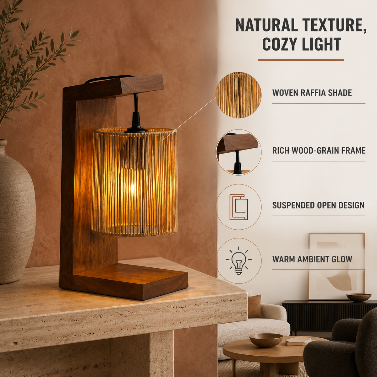 Feature callout infographic - natural texture cozy light