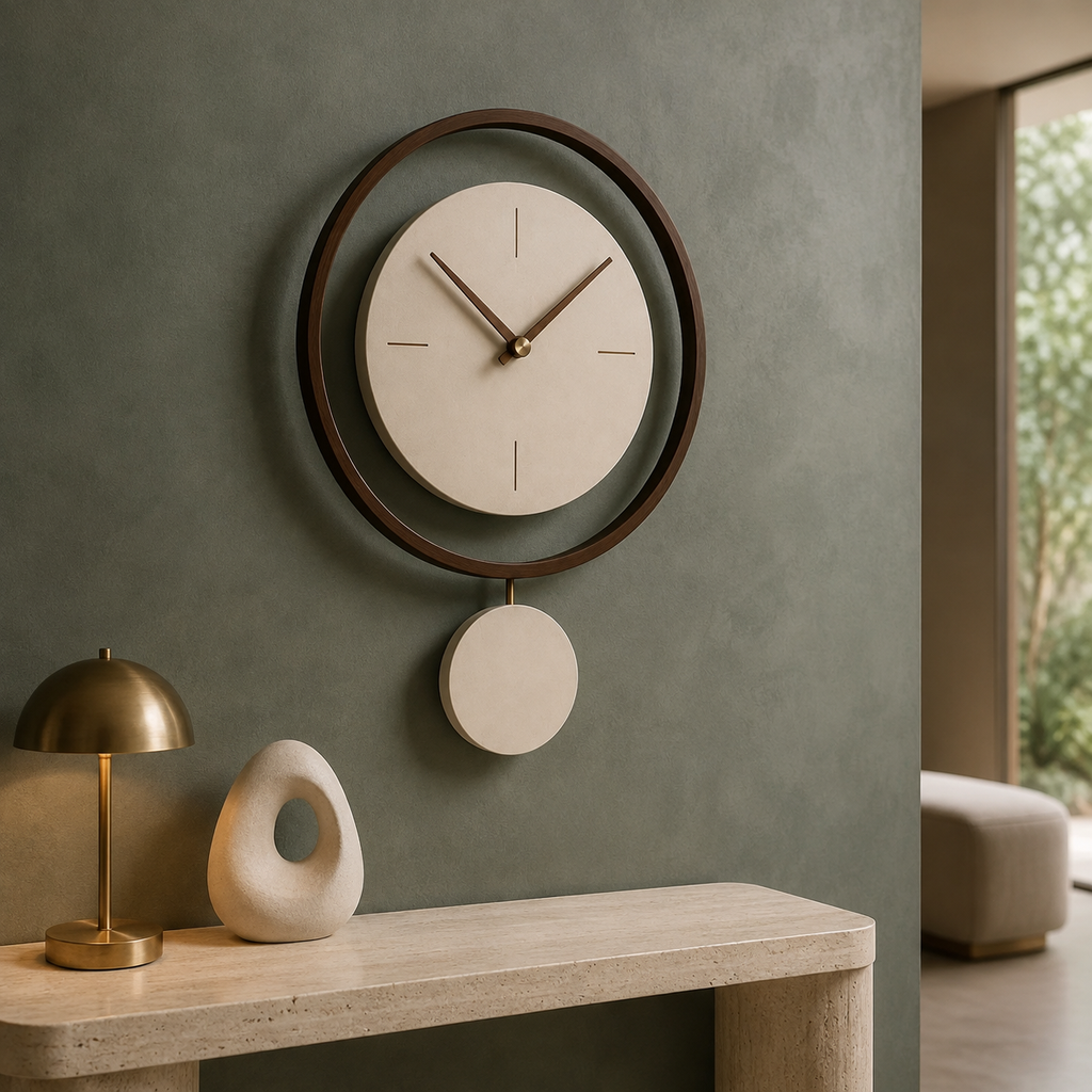 Walnut pendulum clock in a premium entryway
